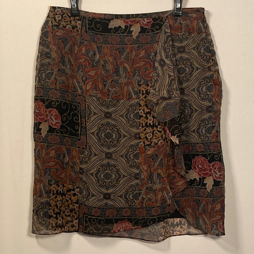 Y2K Richard Malcolm Slik Patchwork Skirt Sz 14 Floral Boho Whimsical Earth Tones